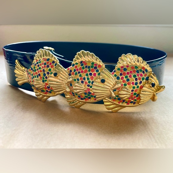Vintage MiMi Di N Rainbow Fish Blue Patent Leather Belt main image 5